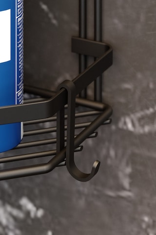 Teknotel Üç Katlı Kancalı Banyo Köşe Rafı Mat Siyah Es076H Siyah