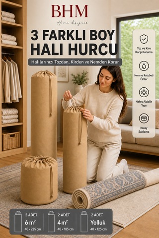 6 Adet Halı Hurcu Seti Büzgülü Halı Saklama Çantası Toz Ve Neme Karşı Koruyucu Bej