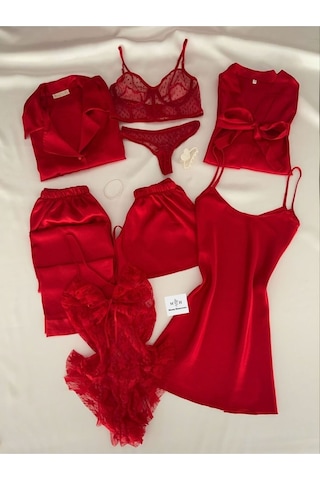 Mh Moony Homewears Kutulu 8 Parça Kırmızı Saten Pijama Gecelik Iç Giyim Efsane Çeyiz Seti Kırmızı Mh Moony Homewears Kutulu 8 Parça Kırmızı Saten Pijama Gecelik Iç Giyim Efsane Çeyiz Seti Kırmızı