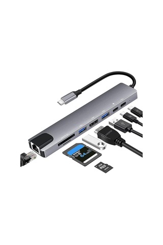Usb C Hub Çoklu Bağlantı Noktası Adaptörü, 4k Hdmı Adaptörü Usb C - Hdmı Ve Ethernet Bağlantı Noktası Genişletme Yuvası Dizüstü Bilgisayar Macbook Pro Air Dell Hp Tip C Cihazlar İçin