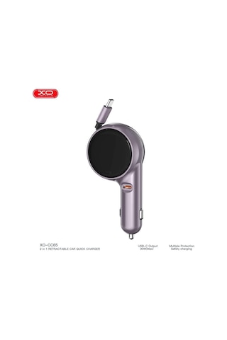 Xo Cc65 60w Makaralı Araç Şarjı - Dahili Type-c Kablolu Çift Çıkışlı Hızlı Şarj
