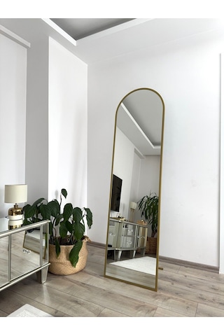 Effe Gold Metal Çerçeveli 180x50 Cm Oval Ayaklı Boy Aynası