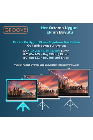Groove Vizio Pro 100 Inch 220x125cm Blackout Işık Geçirmez Tripod Ayaklı Projeksiyon Perdesi
