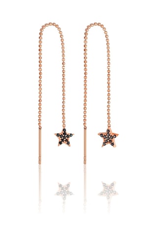 Azuris Silver Azuris 925k Gümüş Sıralı Top Zincir Siyah Yıldız Taşlı Küpe Rose Gold