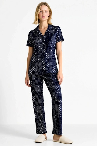 Benerly Kadın Gömlek Yaka Kısa Kol Puantiyeli Regular Kalıp Pijama Takımı lacivert