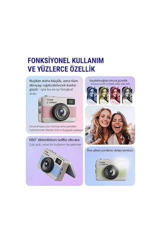 Retro Mini Dijital Kamera 1080p 1.47 İnç Flip Ekranlı Flaşlı Selfie Vlog Kamerası 4gb Sd li Yeşil Naj Belirtilmemiş