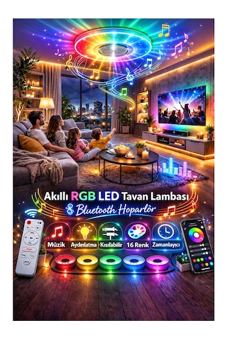 Kenly Smart Rgb Led Tavan Lambası Bluetooth Hoparlörlü 60w Müzik Senkronlu Renk Değiştiren Akıllı Avize