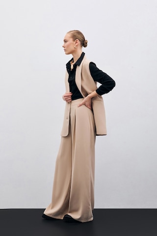 Sateen Yüksek Bel Bol Paça Pantolon - Bej-135631 Bej
