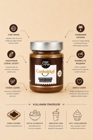 Canbakkal %40 Hurmalı Kakaolu Fındık Kreması 300 G Şeker İlavesiz & Katkısız