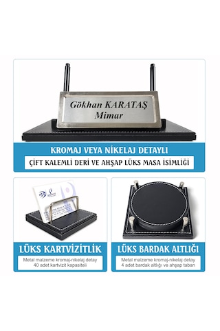 Prozenis Aksu Krom Detaylı İsimlikli Sümen Takımı Lüks Ofis Seti