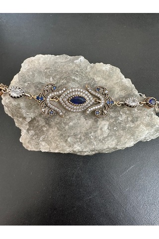 Otantik Safir Ve Zirkon Taşlı 18 Cm Gümüş Bileklik 925 Ayar