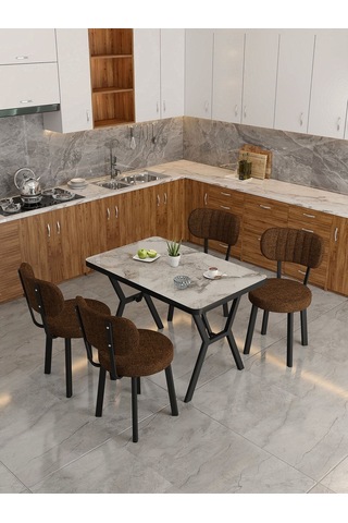 Azra 70x110cm Efes Mutfak Masası, Mutfak Masası Takımı, Yemek Masası, 4 Kahverengi Sandalye Kahverengi