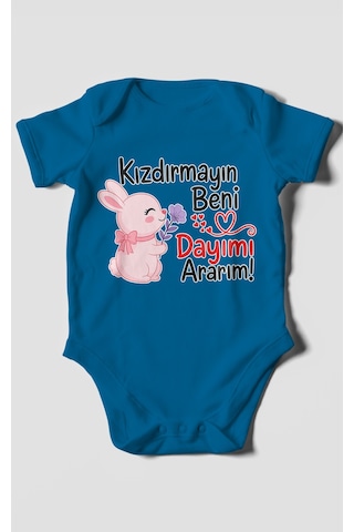 Morivokids Kızdırmayın Beni Dayımı Ararım Kısa Kollu Bebek Body %100 Pamuk Zbn165-kk Koyu Mavi