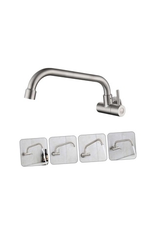 1 Adet Döndürülebilir Paslanmaz Çelik Genişletilmiş Duvar Musluğu Uzatılmış Mutfak Lavabo Musluk Paslanmaz Çelik