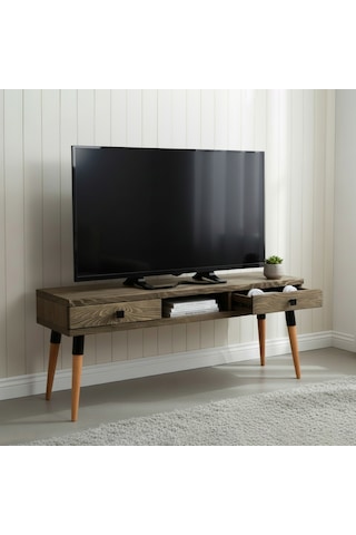 Masif Ahşap Tv Ünitesi 150 Cm İskandinav Stil, Doğal, 2 Çekmeceli Ve 1 Raflı Modest Tv-150 Cv Tk Ceviz - Ahşap