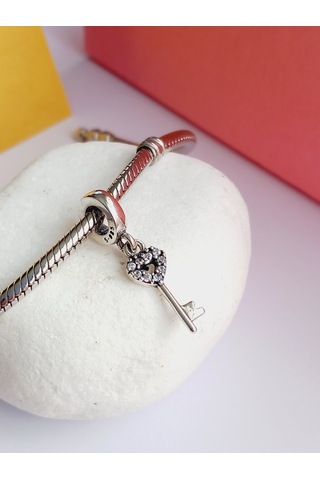 Gümüş Zirkon Taşlı Bileklik Uyumlu Mutluluk Anahtarı Charm