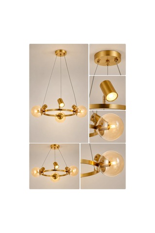 Modern Premium Gold 3xe14 + 3xgu10 Modern Cam Küreli Dekoratif Sarkıt Salon Oturma Odası Avizesi