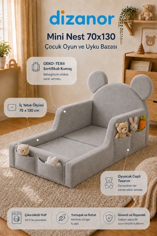 Dizanor Mini Nest 6'sı 1 Arada Bebek Oyun Parkı Ve Park Yatak Gri 70 X 130