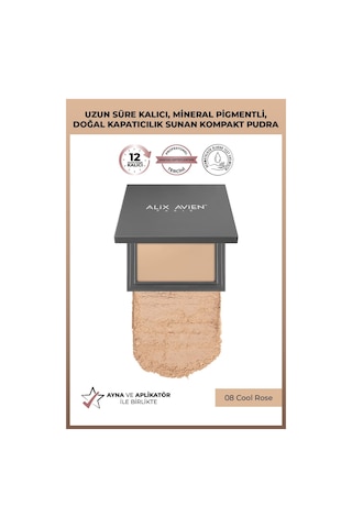 Alix Avien Kompakt Pudra 12 Saate Kadar Kalıcılık Soğuk Cilt Alt Tonu Compact Powder P08 Cool Rose