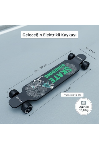 Kochler H2b-02pro Elektrikli Kaykay 40 Km/h Hız, 25 Km Menzil, 120 Kg Taşıma, Çift Motor 1000w Güçlü Model Siyah