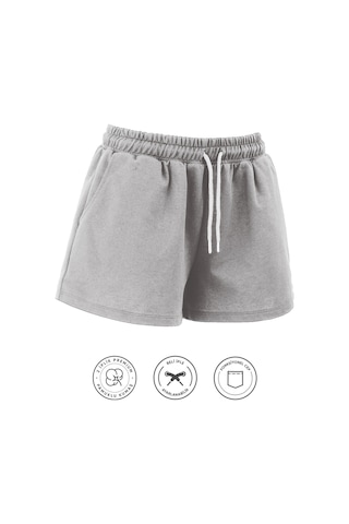 Elemge Kadın Pamuklu Gri Beli Ipli Şort Günlük Basic Regular Fit Cepli Normal Bel Rahat Kesim 2 Iplik