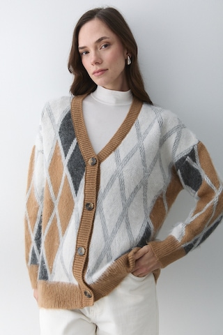 Camel Kemik Baklava Desenli Hırka - 251090 Camel