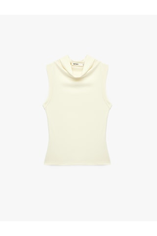 Koton Modal Kumaş Slim Fit Kolsuz Dik Yaka Body Ekru 7wak10019ek