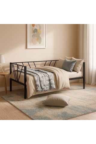 Alchera Daybed Tek Kişilik Sedir Metal Karyola Siyah