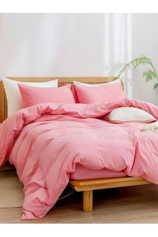 Caqqa Pure Cotton Serisi Pembe Çift Kişilik Çarşafı Lastikli Pamuk Nevresim Takımı