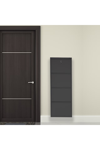 Kilitli 4'lü Metal Ayakkabılık - Siyah