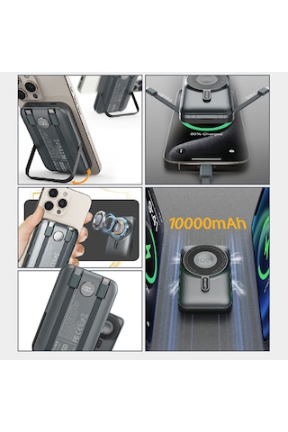 Lenyes Pw1006d Dijital Led Ekranlı Standlı Wireless Powerbank 15w 10000mah Gri