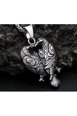 Viking Mitoloji Hafıza Ve Zeka Simgesi Raven Kuzgun Kolye Gümüş