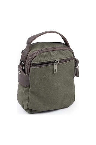 Kanvas Deri Detay Erkek Günlük El Omuz Askılı Çanta Haki A101 Haki