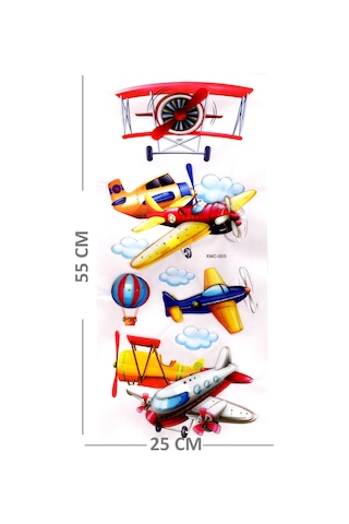 Duvar Sticker Kabartmalı 3 Boyutlu Sticker, 3d Duvar Stiker Xmc003 55x25 Cm - Uçak Çok Renkli