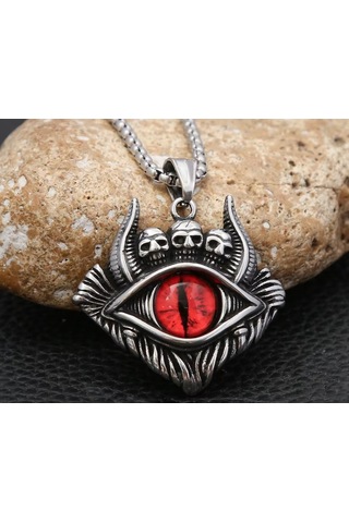 Paslanmaz Çelik 2 Li Göz Kolye Seti Mavi Eye Of Horus Ve Kırmızı Şeytan Gözü Kolye Kırmızı