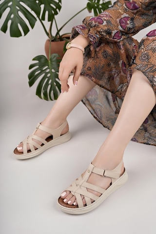 Nesilshoes Nesil Shoes Bell 25159 Bej Anatomik Kadın Sandalet