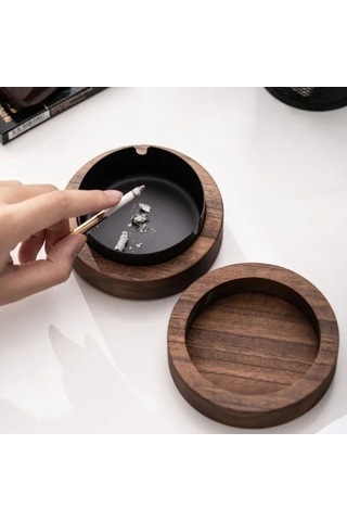 Ulzyvf Yeni Yaratıcı Tablası Sigara Rüzgar Paslanmaz Ofis Masaüstü Küllük Kül Kapaklı Ev Dekorasyon Ceviz Ahşap Adet 8cm-altın -1 Zt