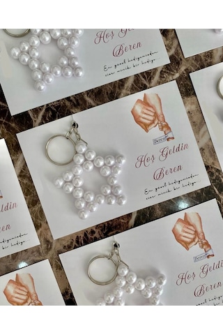 İnci Yıldız Anahtarlık Kişiye Özel - Kına Hediyesi - Söz Hediyesi - Bebek Hediyelik 25 Adet
