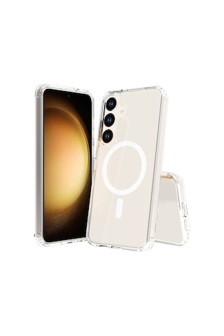 Nourthkiingdom Galaxy S23 Fe Uyumlu Magsafe Şarj Özellikli Şeffaf Sert Pc Nrtk Embos Kılıf-renksiz Renksiz