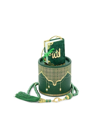 Silindir Kutulu Mini Kuranlı Tesbihli Mevlüt Hediye Seti Yeşil
