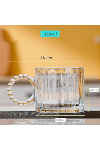 Kristal Cam Bardak Seti, 300ml, 6 Parça, Boncuk Kulplu Çok Renkli