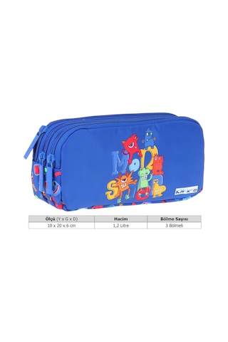 Kaukko Kids Moster Baskılı Mavi Erkek Çocuk Okul Kalemliği Kalem Çantası - L5406