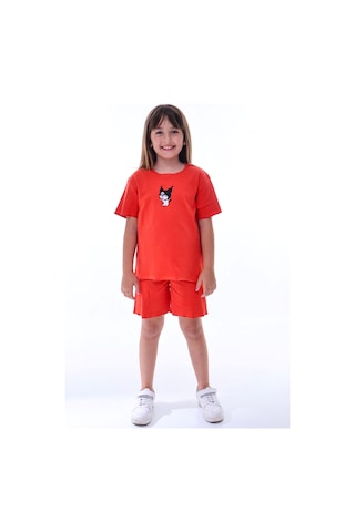 Ribana Beybi Overlok Detaylı Kuromi Nakışlı Alt-üst Takım Kırmızı
