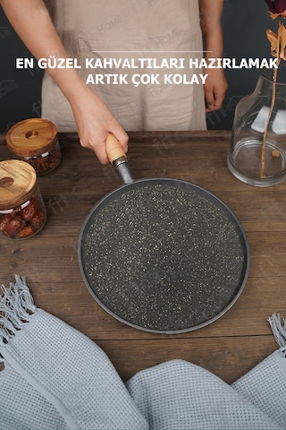36 Cm Döküm Gözleme Tavası Sapı Çıkıp Fırında Kullanılabilir Döküm Gözleme Krep Tavası Siyah