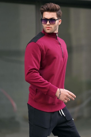 Madmext Bordo Fermuar Yaka Basic Erkek Sweatshirt 6157-bordo Bordo