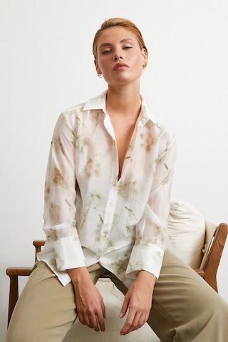 Organze Desenli Tül Gömlek Yeşil Yeşil