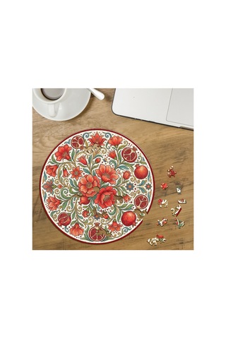 Nar Çiçekleri Tasarımlı Özel Kesim Yuvarlak 272 Parça Ahşap Puzzle Mpda788
