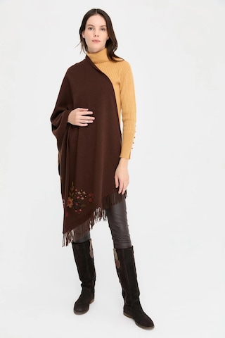Desen Triko Kadın Papatya İşlemeli Püsküllü Yün Şal 24028 M. Kahve M. Kahve Kahverengi