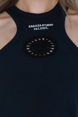Sagaza Studio Ss6066 Baskı Detaylı Arkası Fermuarlı Bluz SIYAH