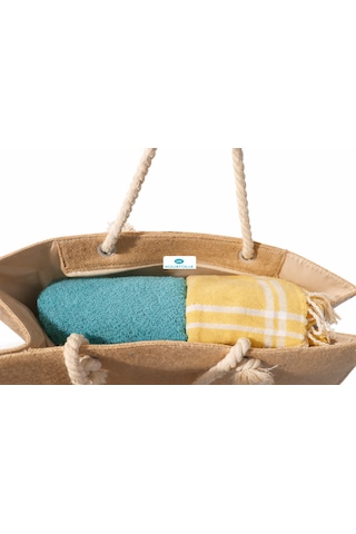 Jüt Tote Çanta - Fermuarlı- 54 34 Cm- Aquatolia - Plaj Çantası Bej